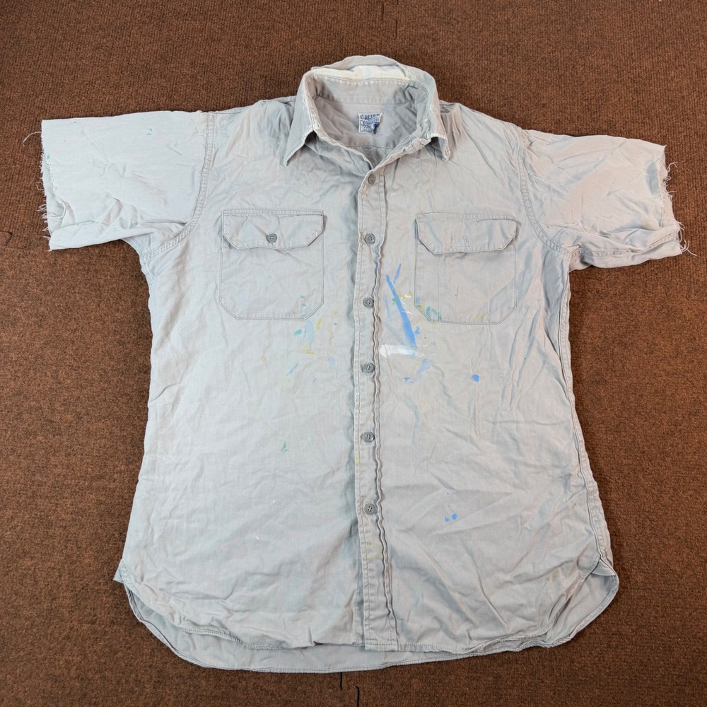 Rag Y2 Vintage Clifton Simpsons Soulette Poplin Work Shirt Distressed Paint Gray
